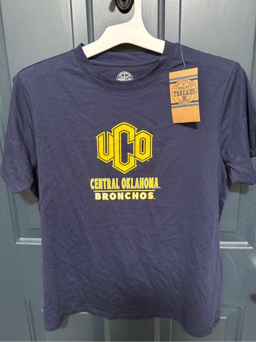 Rivalry Threads Navy T-Shirt with Yellow UCO Central Oklahoma Bronchos Logo